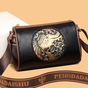 Curated by DT-Premium PU Leather Elephant Embossed Sling Bag – Stylish -BLACKUnisex Crossbody