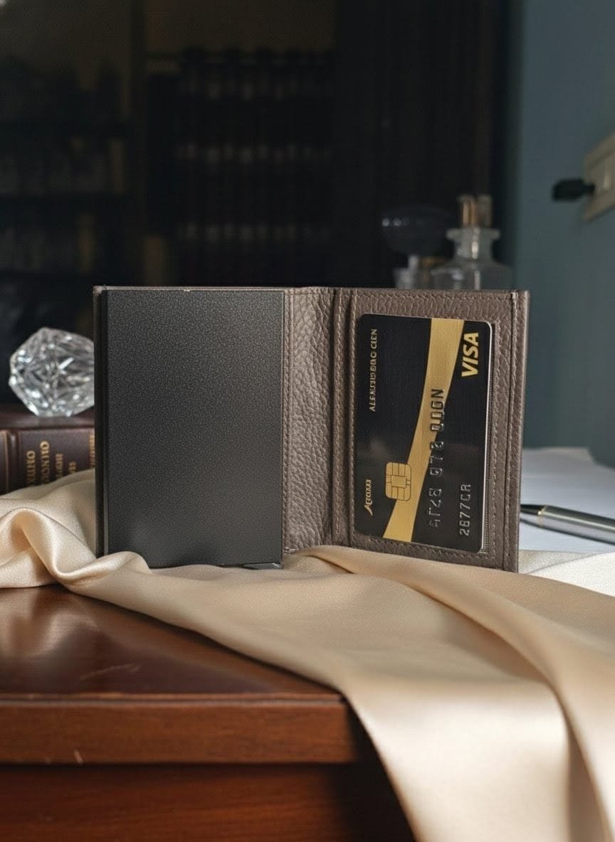 The "OCTANE" Pebble-Grain Pop-Up Wallet-Dark Brown - Image 2
