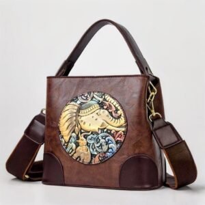 CURATED BY DT- Royal Elephant Signature Handbag cum Sling (PU) Brown