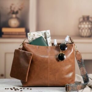DT Curated "Urban Nomad" Faux Leather Hobo Bag with Patterned Strap & Organizer Pouch